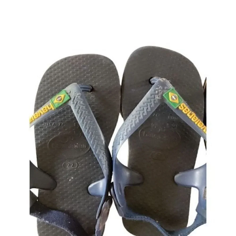 Havanianas Toddler (3 Pairs) Brazil Logo II Slip On Sandals Sz 22 Blue White
